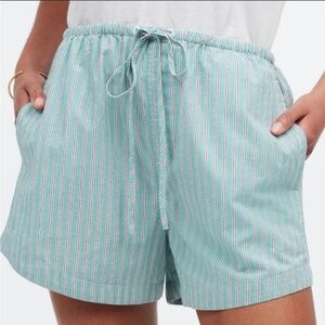 Madewell 100% Cotton Boho Coastal Chic Women's Teal Striped Shorts